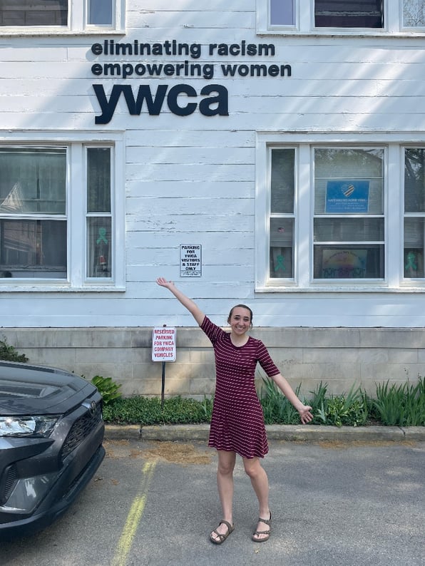 Maddie in front of the YWCA Building